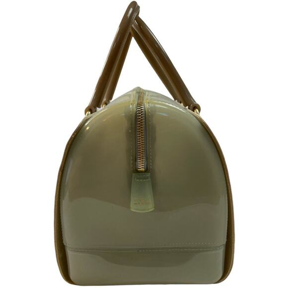 Furla Candy Clear Ivory Blue Large Rubber Satchel Bag Purse 11" X 8.5" - Picture 2 of 8